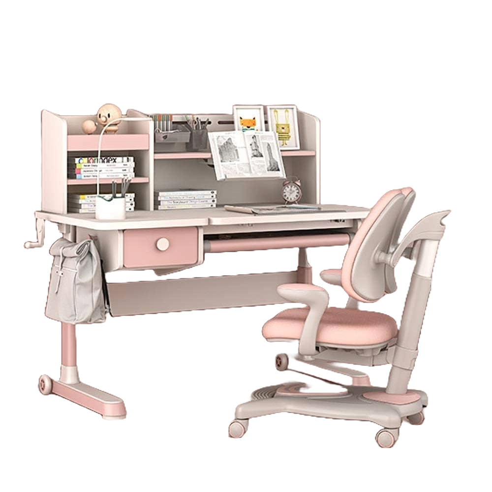 iGrow Collector Desk 6 Pro (Double Layer Bookshelf) + Coral Chair 3