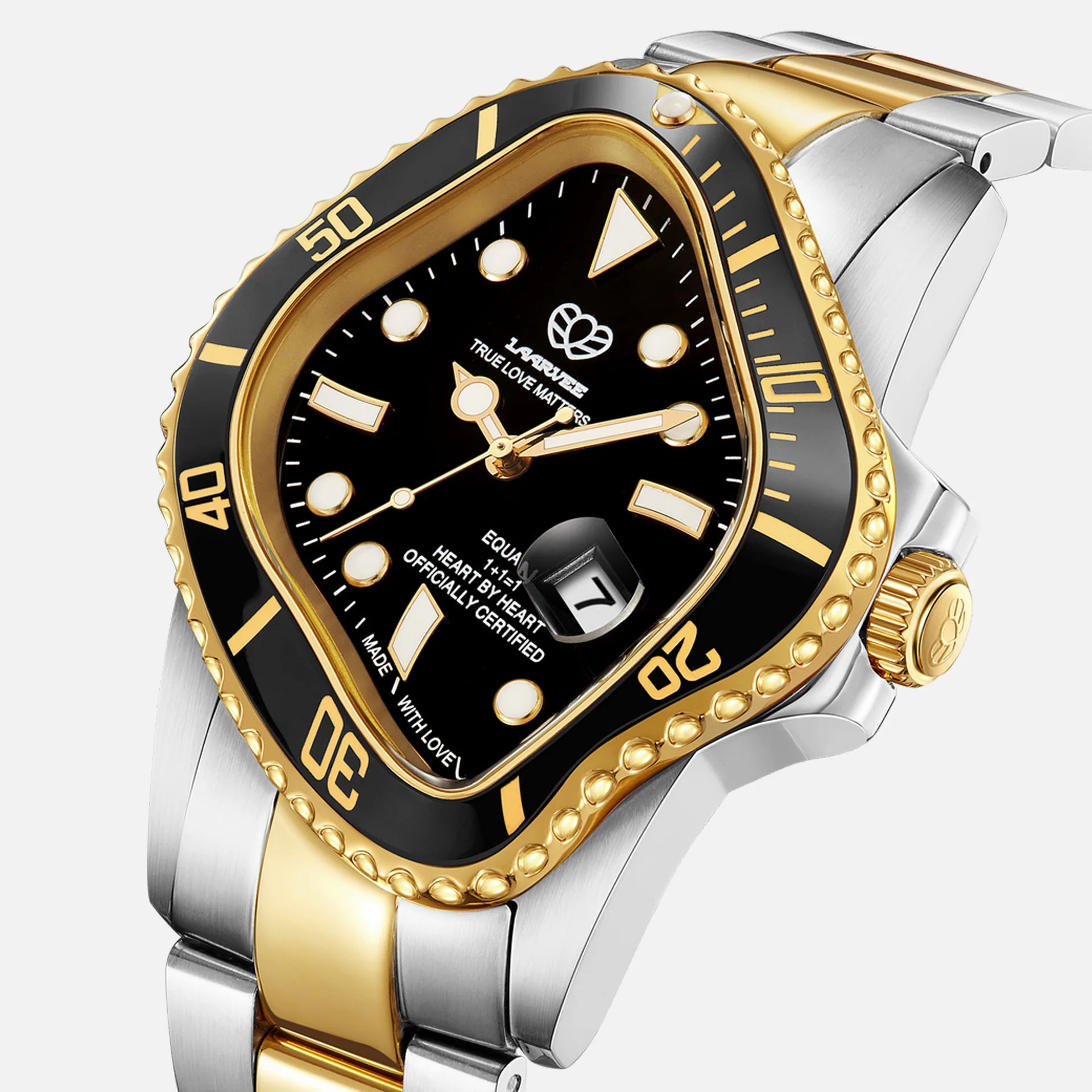 Laarvee Silver & Golden Precision Steel Black Bezel & Black Dial