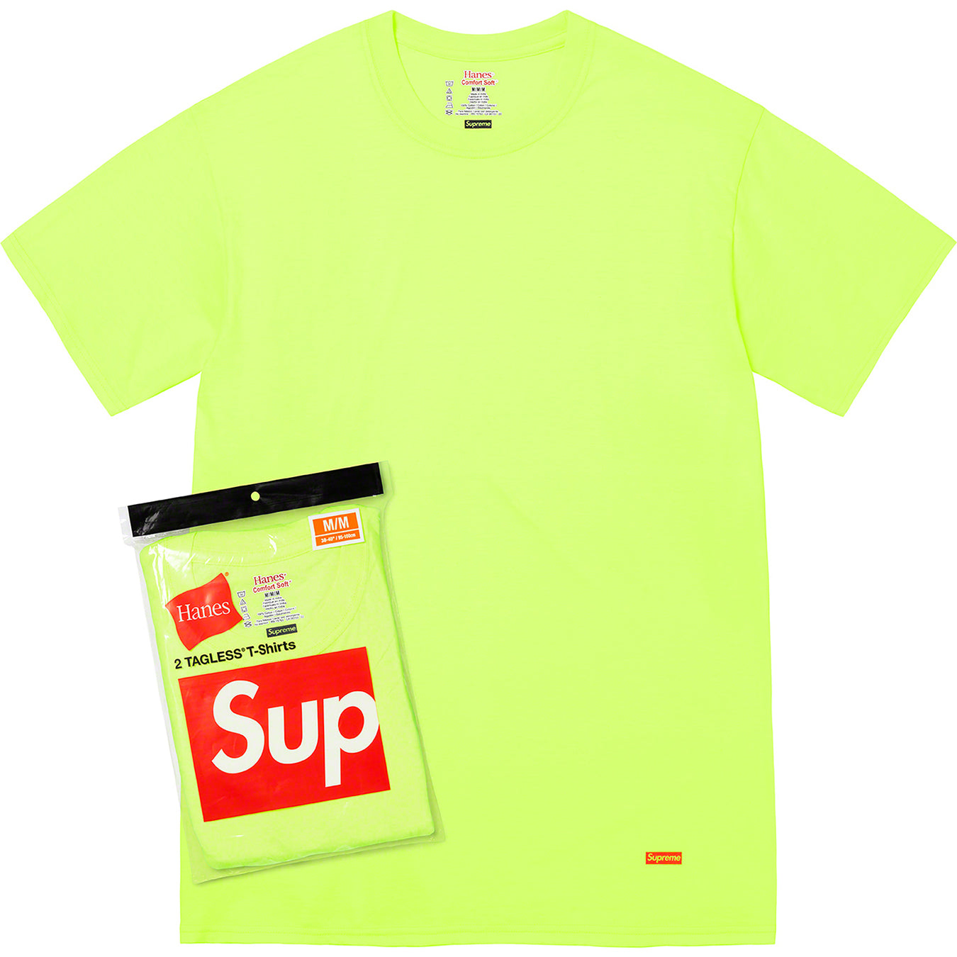 Supreme Hanes Tagless Tees (2 Pack) Flourescent Yellow