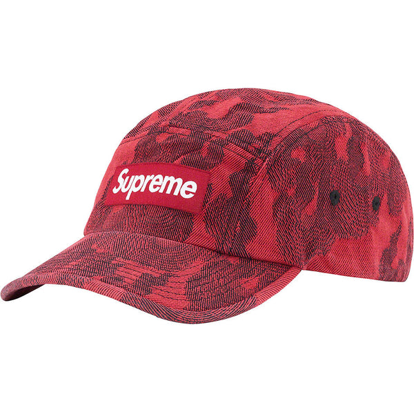 Supreme Flames Jacquard Denim Camp Cap Washed Red