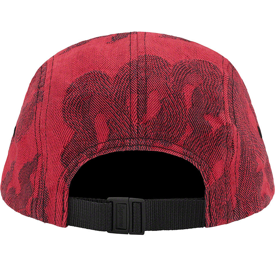 Supreme Flames Jacquard Denim Camp Cap Washed Red