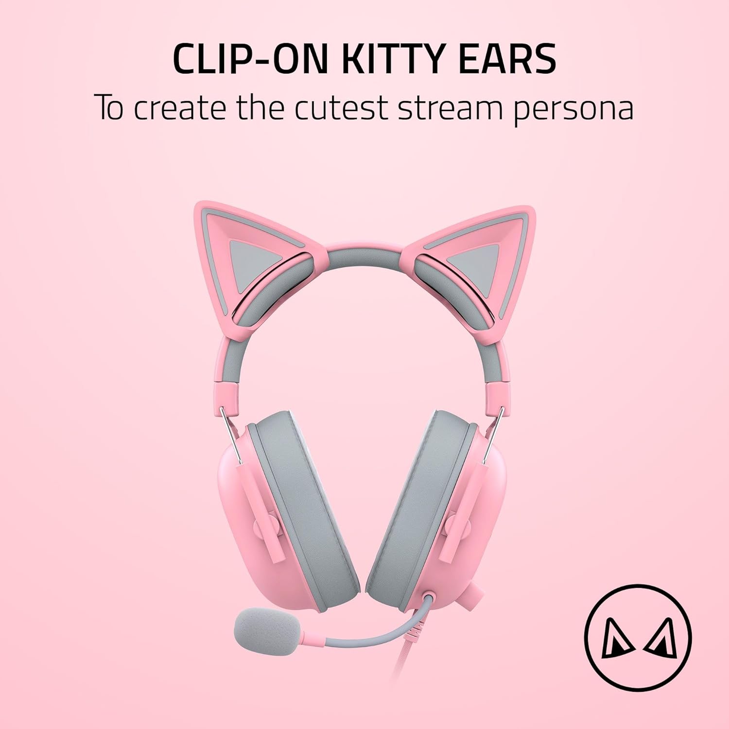 Razer Kitty Ears V2 Gaming Headset Accessory Clip-On Kitty Ears (Quartz Pink)