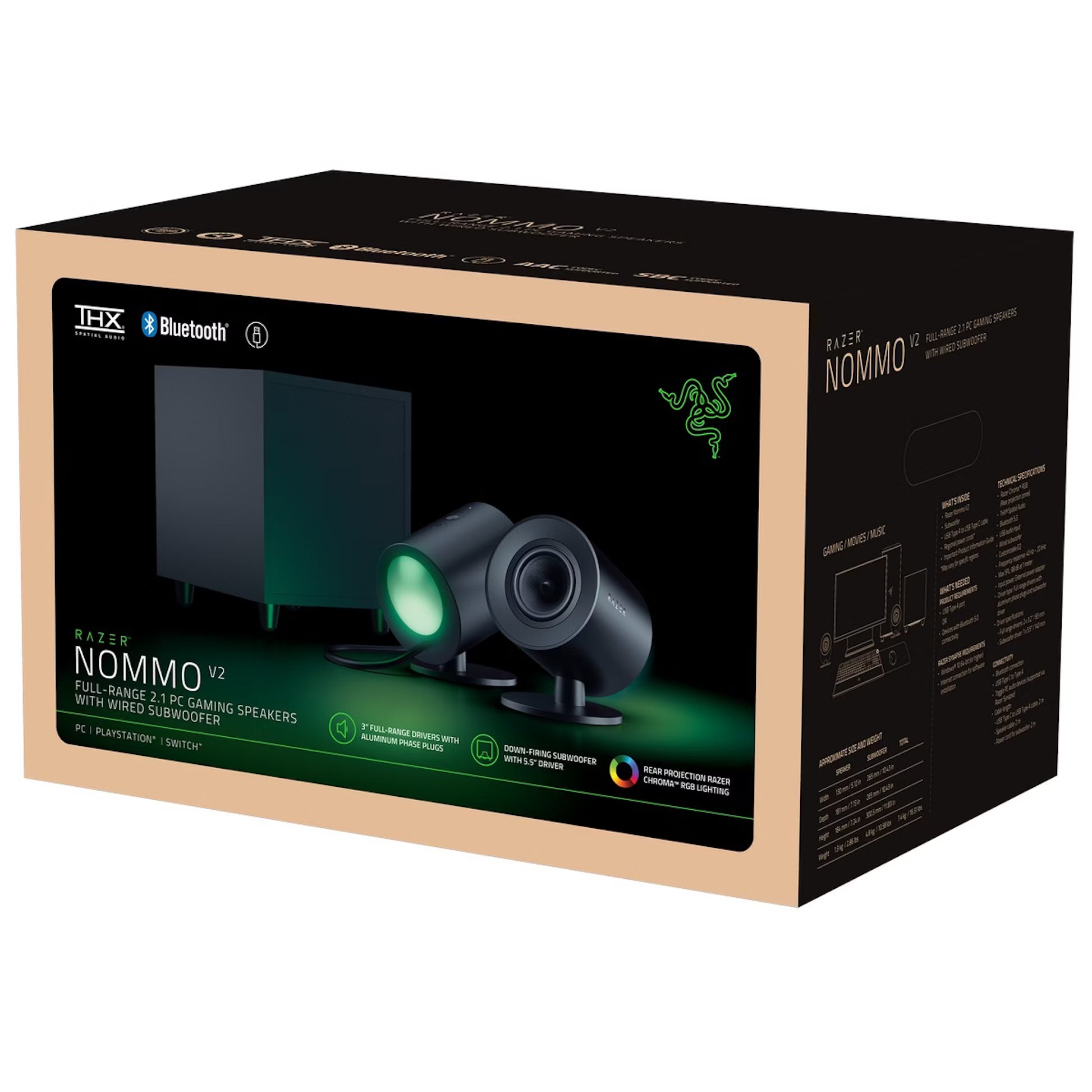 Razer Nommo V2 Pro 2.1 PC Gaming Speakers with Wireless Subwoofer
