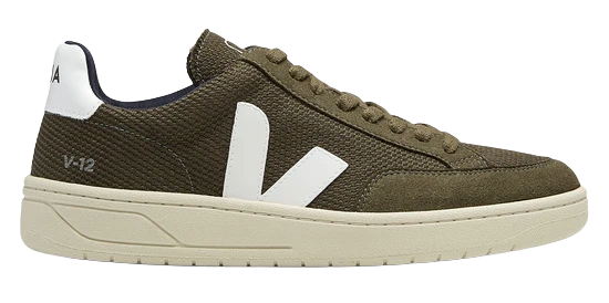 Veja V-12 canvas / mesh olive white