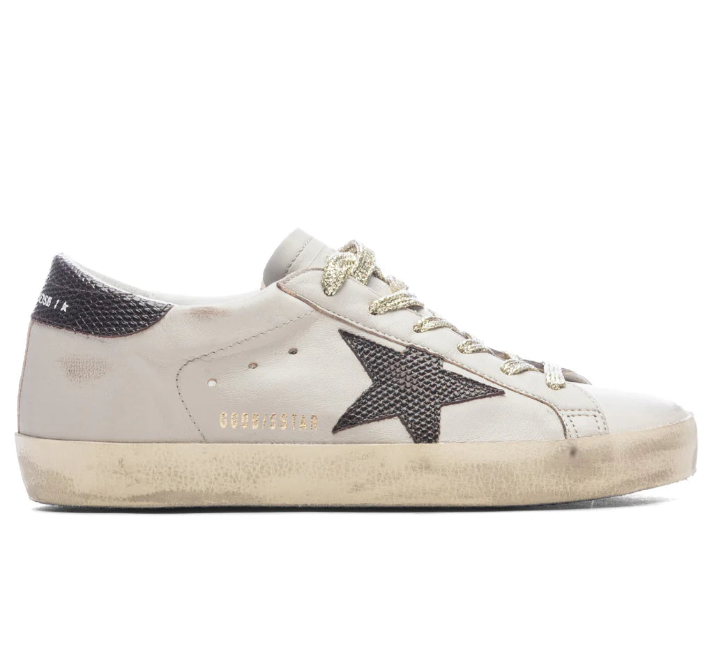 Golden Goose Super-Star Lizard Printed Star And Heel Grey Morn Black Plum