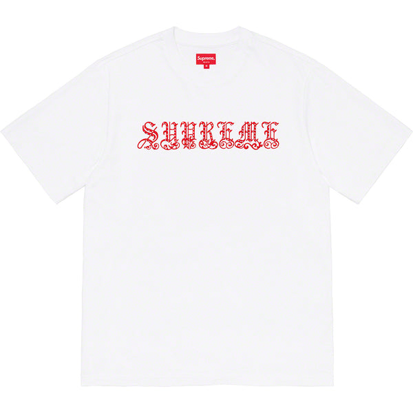 Supreme Old English Rhinestone S/S Top White