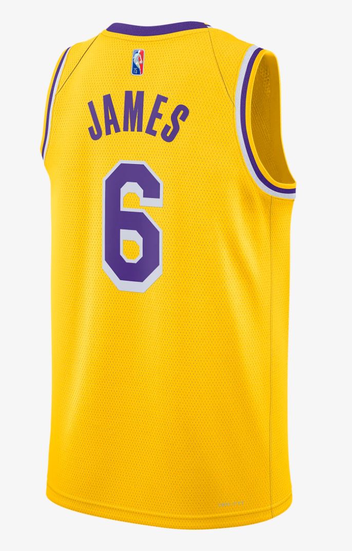 Los Angeles Lakers Diamond Icon Edition Nike Dri Fit NBA Swingman Jersey Lebron James Number 6