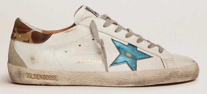 Golden Goose Super-Star petrol-blue metallic leather star and camouflage ripstop fabric heel tab