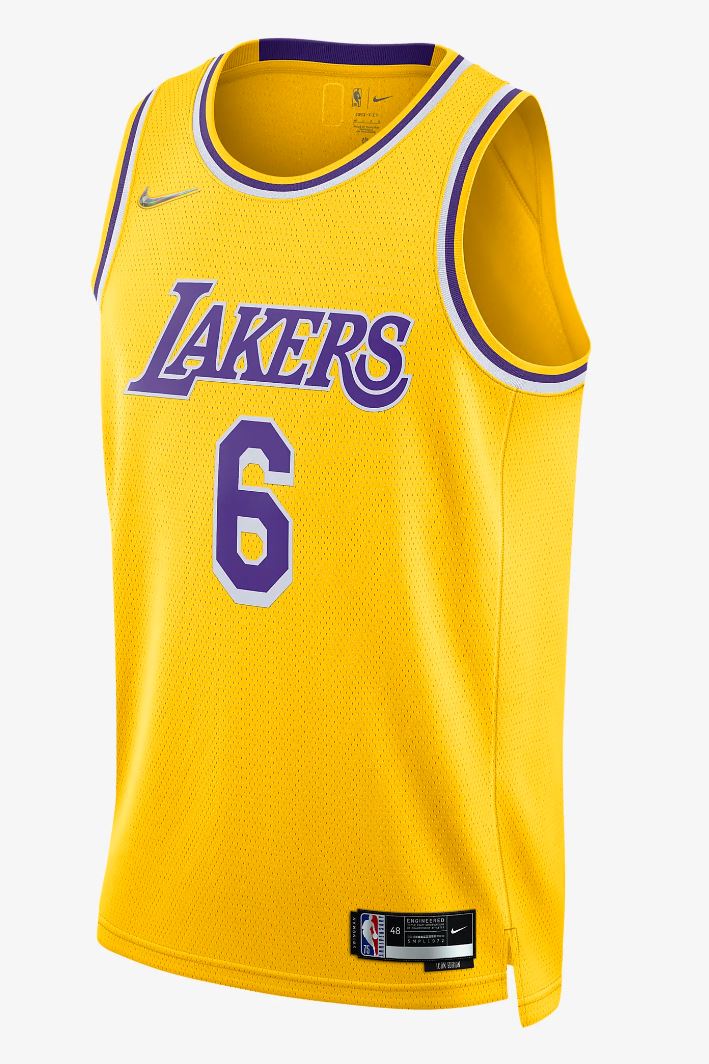 Los Angeles Lakers Diamond Icon Edition Nike Dri Fit NBA Swingman Jersey Lebron James Number 6