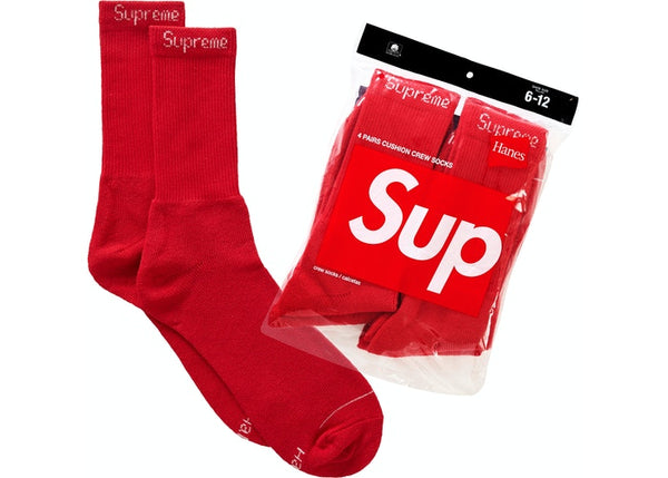 Supreme Hanes Crew Socks (4 Pack) Red