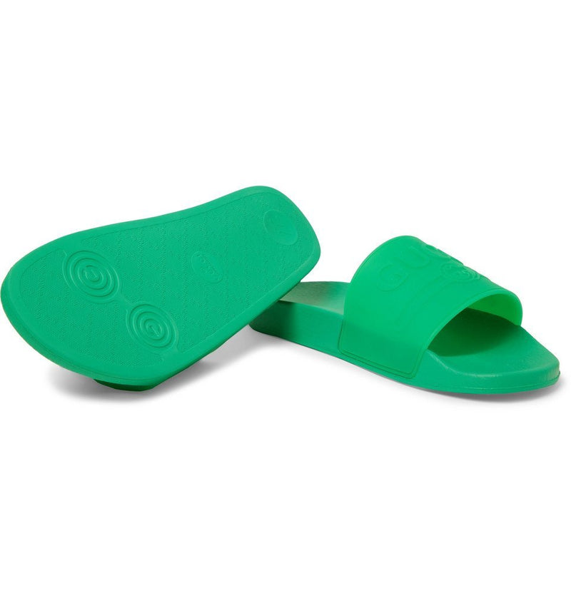 Gucci Logo Embossed Rubber Slides Bright green