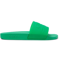 Gucci Logo Embossed Rubber Slides Bright green